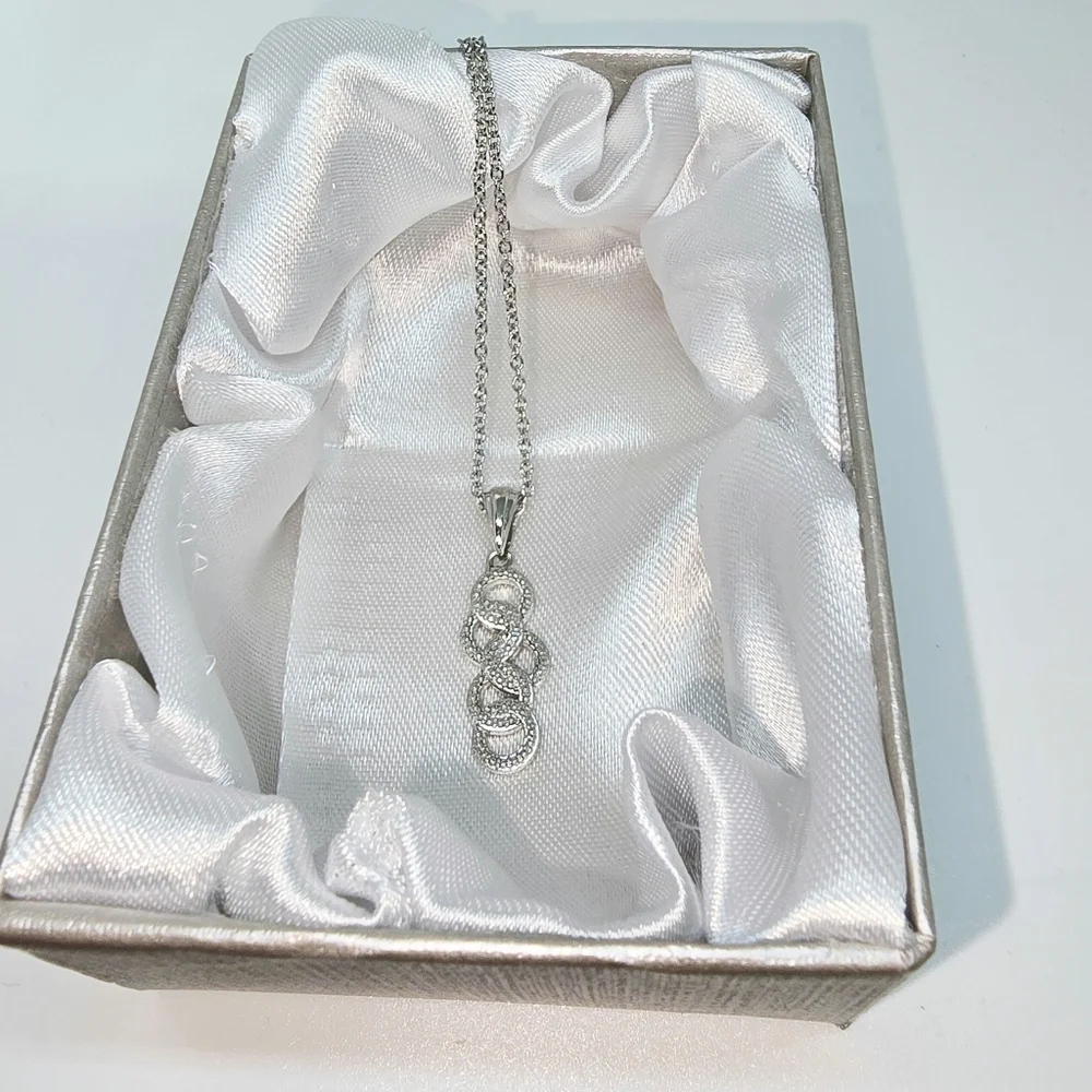 Elegant Diamond Accent Pendant Necklace 20 Inches in Stainless Steel